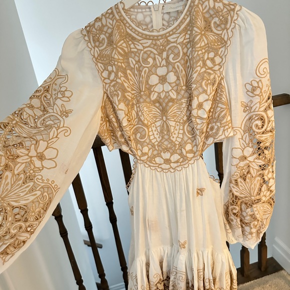 Zimmermann Cream and Gold Lace Long Sleeve Dress - Picture 2 of 7